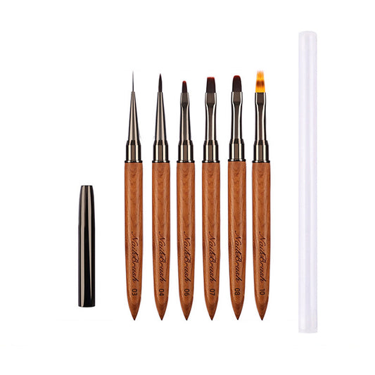 Beakey 6PCS Nail Brush Set Sandalwood Handle with Non-Rusting Vacuum Tube for Drawing Painting Sculpting