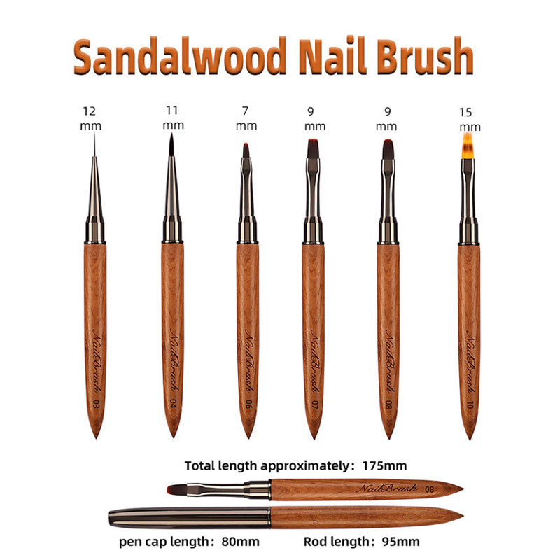 Beakey 6PCS Nail Brush Set Sandalwood Handle with Non-Rusting Vacuum Tube for Drawing Painting Sculpting