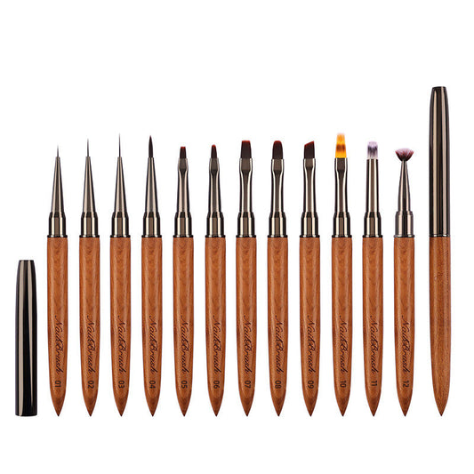 Beakey 12PCS Nail Brush Set with Snap-on Leather Bucket for Drawing Painting Sculpting