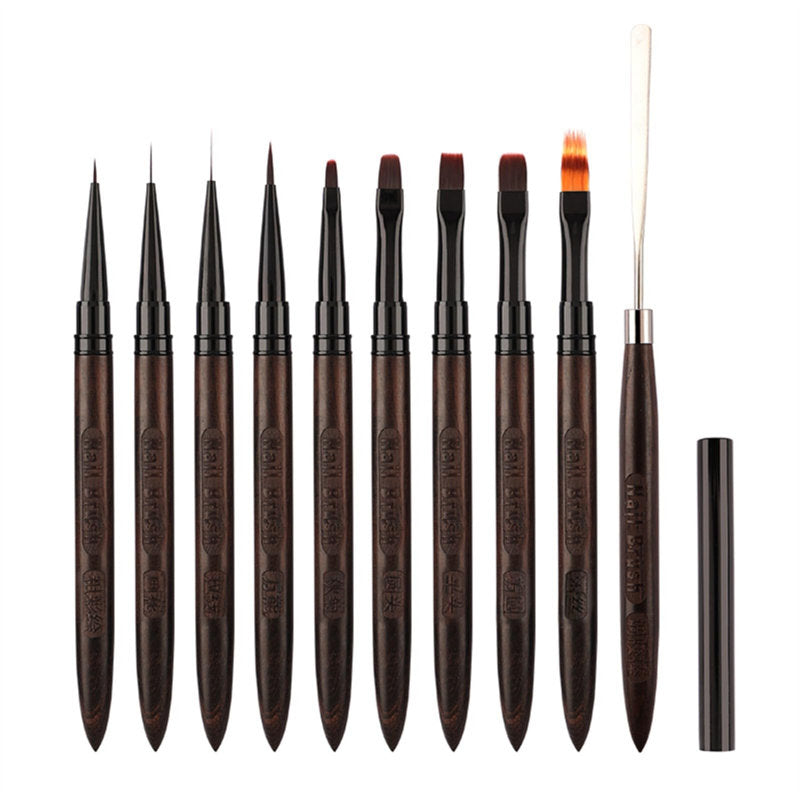 Beakey 10PCS Nail Brush Set Gel Polish Nail Art Drawing Pen with Snap-on Leather Bucket