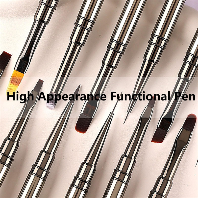 Beakey 12Pcs Nail Art Brushes Set Metal Handle Single PVC Tube Package for Salon Home Use