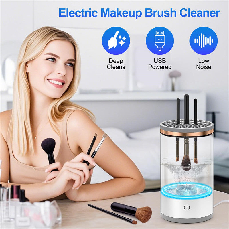 Beakey 2 IN 1 Electric Makeup Brush Cleaner Deep Cleaning All Types of Brushes with Silicone Pad-White