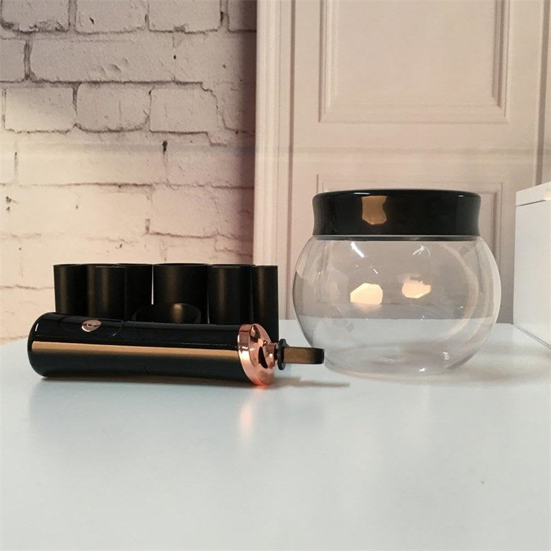 Beakey Makeup Brush Cleaner Electric Cosmetic Automatic Brush Spinner with 8 Size Rubber Collars-Black