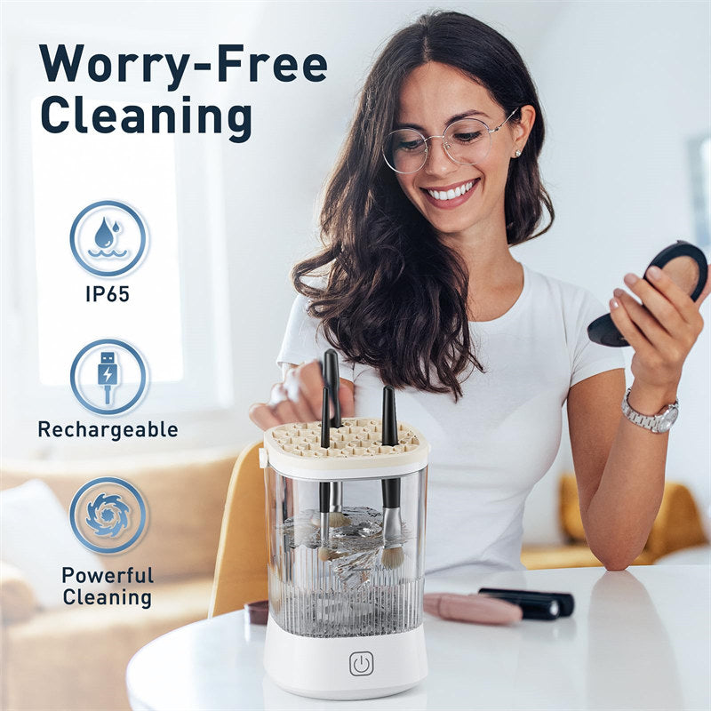 Beakey Automatic Maku Up Brush Cleaning Machine with 1200 mAh Battery-White