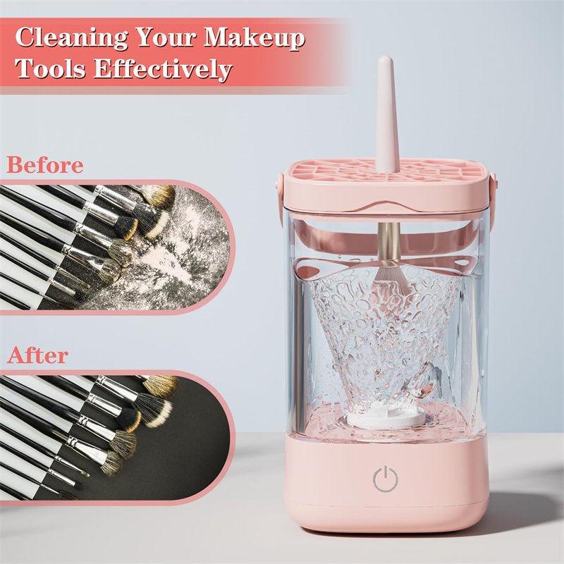 Beakey Portable Electric Makeup Brush Cleaner Automatic Spinning Cosmetic Brushes Washer-Pink