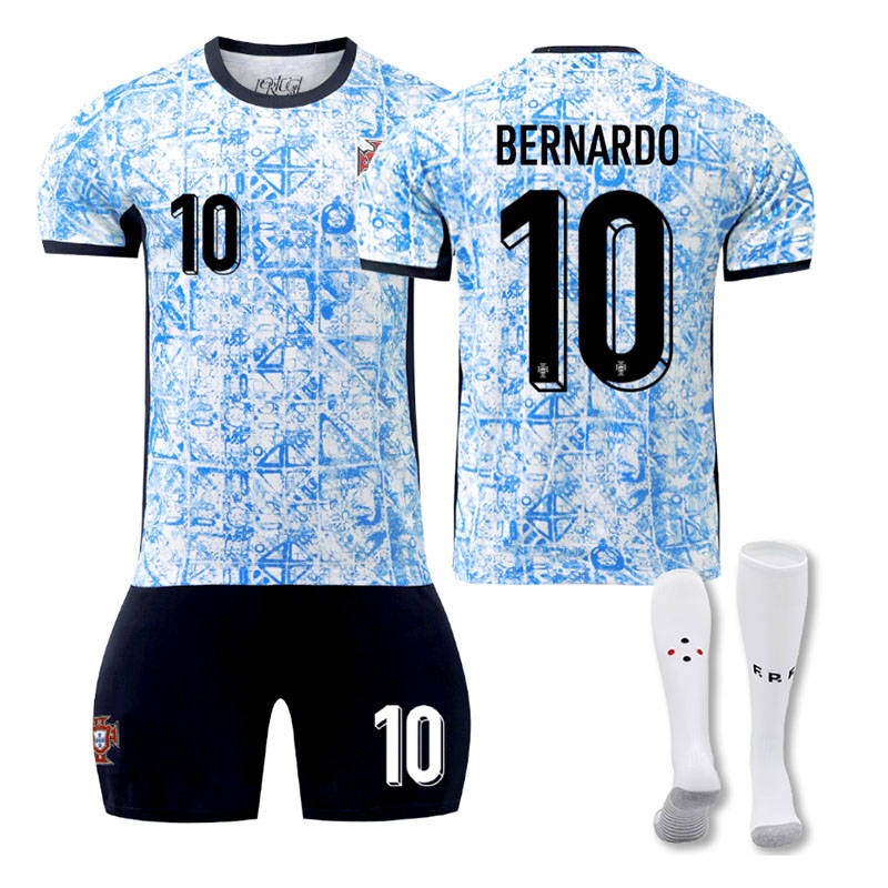 Beakey BERNARDO #10 Portugal Away Soccer Jersey Kit Football T-shirt Set for Adult Kids
