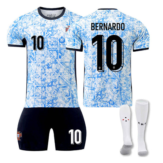 Beakey BERNARDO #10 Portugal Away Soccer Jersey Kit Football T-shirt Set for Adult Kids