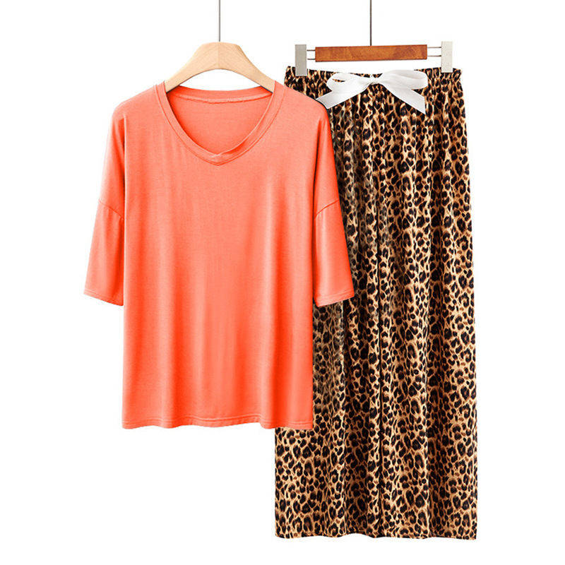 Beakey Womens Pajama Set Print Sleepwear Soft V-Neck Short Sleeve Top With Pants-23