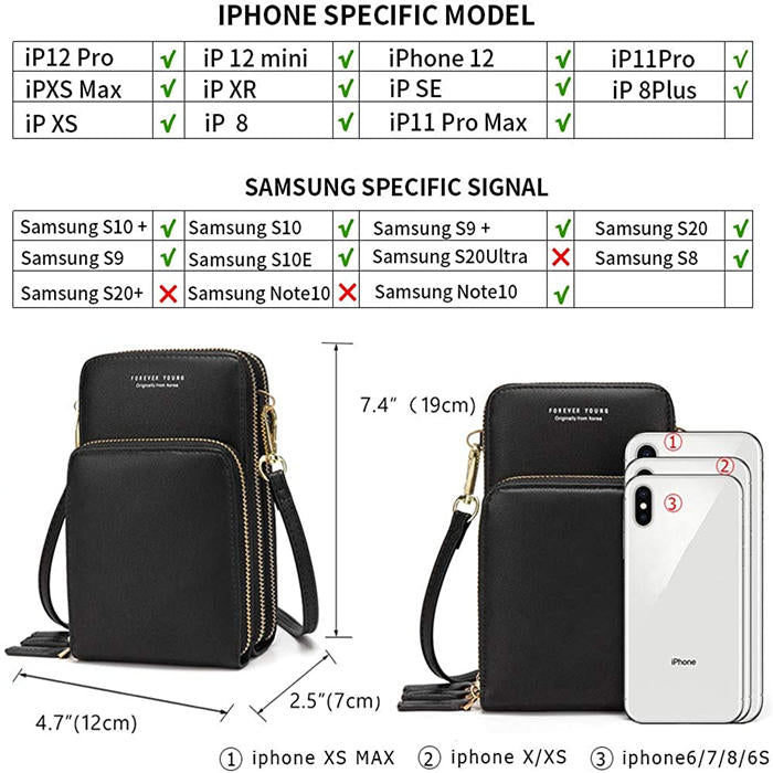 Beakey Crossbody Phone Bag for Women Small Shoulder Bag Cell Phone Wallet Purses and Handbags with 14 Credit Card Slots-Black