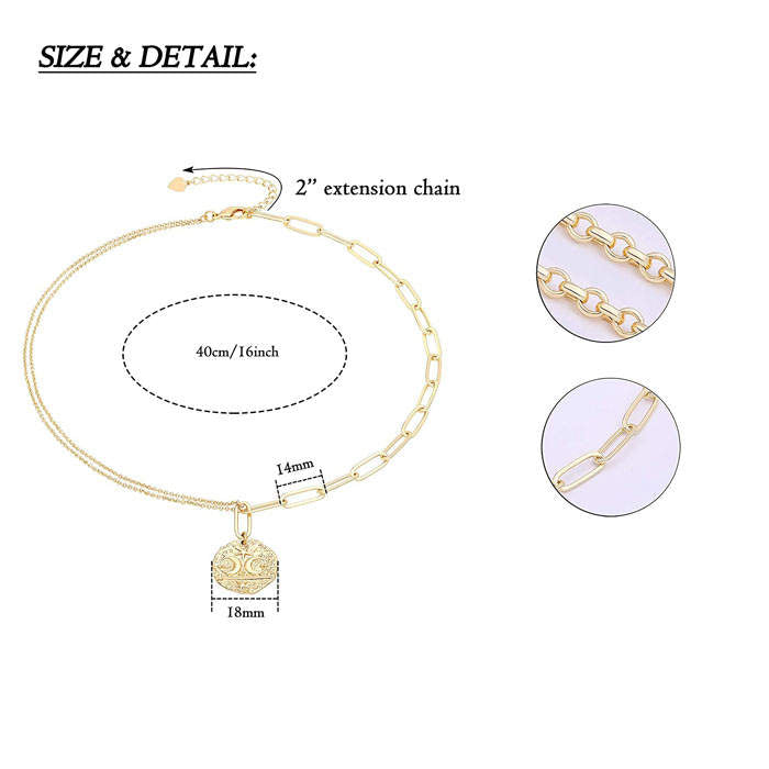 Beakey Simple Cute Long Pendant Necklace Oval Link Choker Double Layer Jewery-Stars And Moon2-GL-0023A