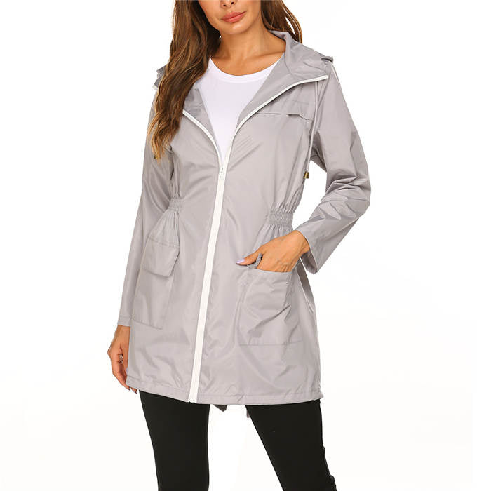 Beakey Rain Jackets Womens Lightweight Hooded Waterproof Outdoor Hiking Clothes-Gray-HYY0726