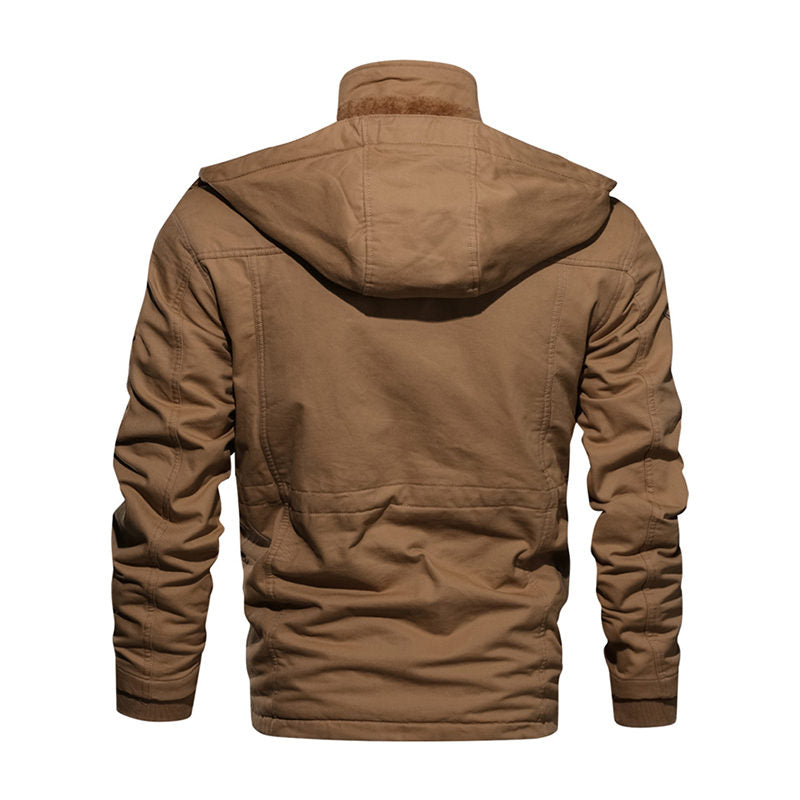Beakey Mens Winter Jacket Cotton Fleece Lined Military Coats with Hood-Khaki
