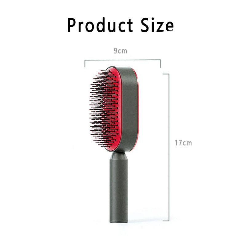 Beakey Self Cleaning Hair Brush 3D Air Cushion Hair Brushes for Women Thick Hair-Red