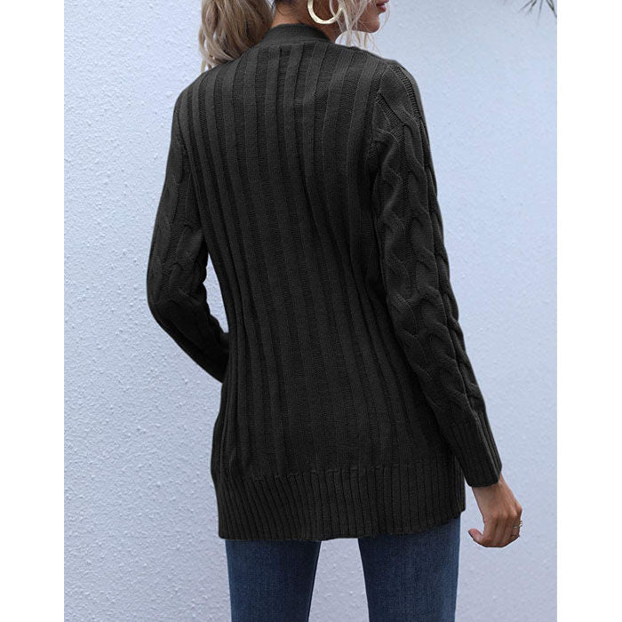Beakey Women's Winter Keep Warm Long Sleeve Knit Sweater Cardigan Button Loose Outerwear-Black-YL220187