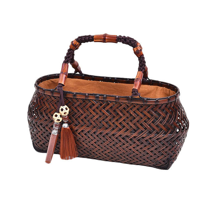 Beakey Retro Womens Bamboo Handbag Handmade Large Tote Bag Wicker Basket Bag With Ornaments