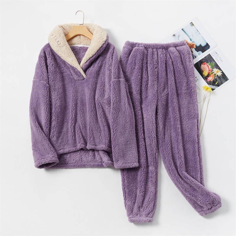 Beakey Womens Coral Fleece Oversized Pajamas Set-Purple