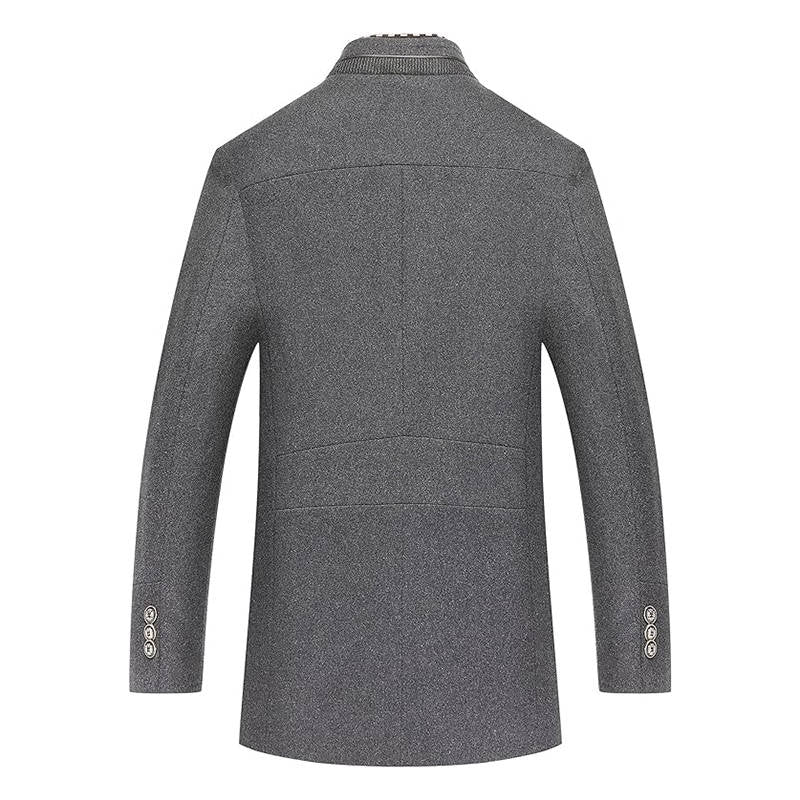 Beakey Mid Long Pea Coat for Men Single Breasted with Detachable Scarf-Grey