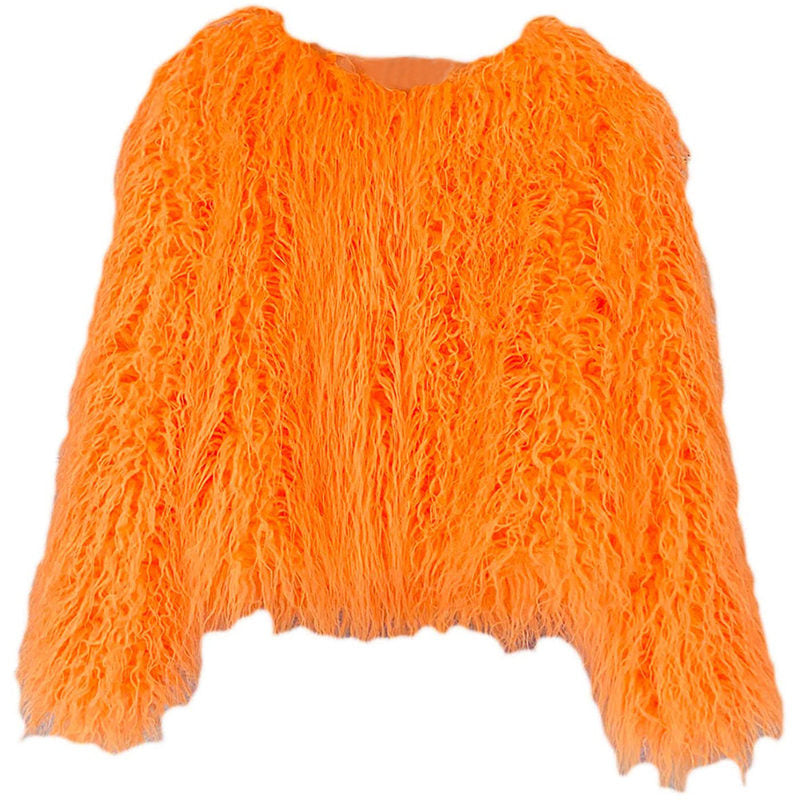 Beakey Womens Shaggy Faux Fur Outwear Short Thermal Coat-Orange