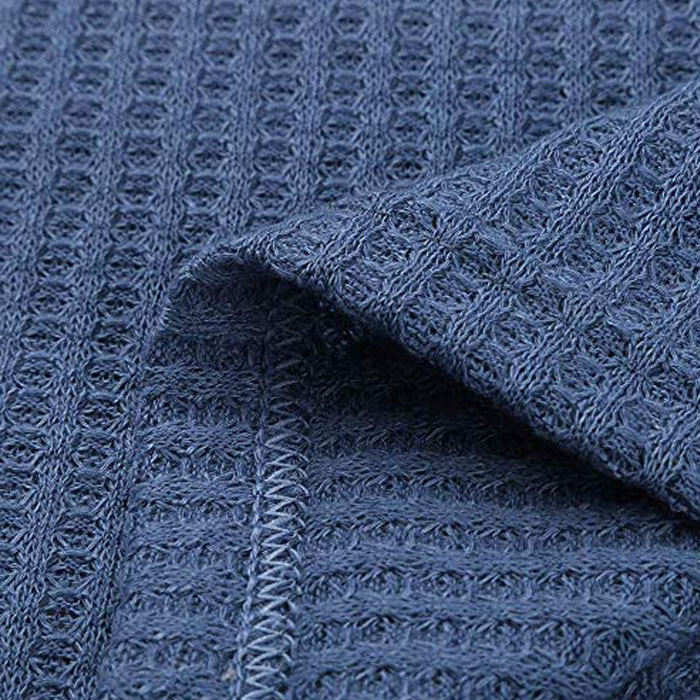 Beakey Womens V Neck Shirts Long Sleeve Waffle Knit Loose Fitting Warm Pullover Sweaters-Blue-5888