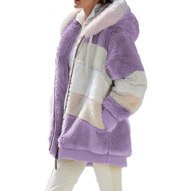 Beakey Womens Warm Coats Fuzzy Sherpa Hooded Jacket with Pockets-Purple