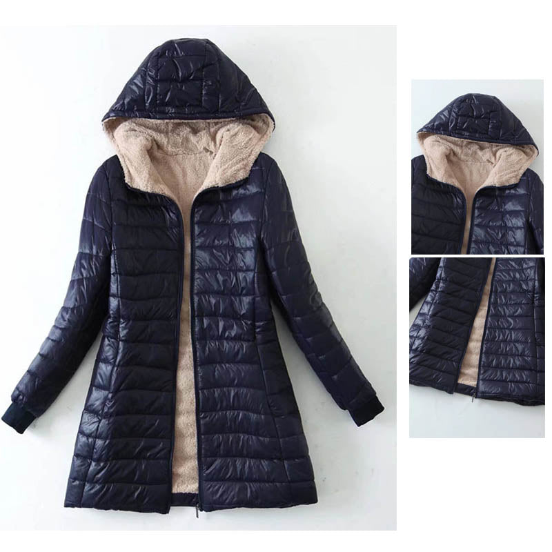 Beakey Womens Hooded Sherpa Fleece Jacket Winter Warm Coat-Navy