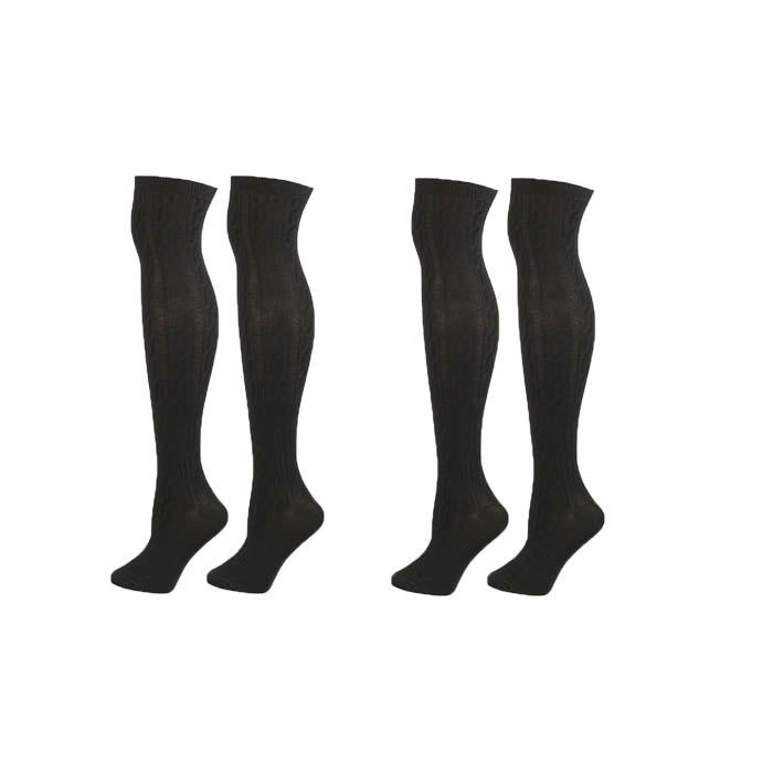 Beakey 2 Packs Women Extra Long High Socks Knit Warmers Thick Tall Long Boot Stockings Leg-Black