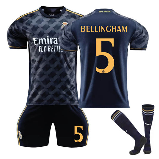 Beakey Real Madrid Away Jersey BELLINGHAM #5 Soccer Jersey Kids Adult 3Pcs Jersey Kits