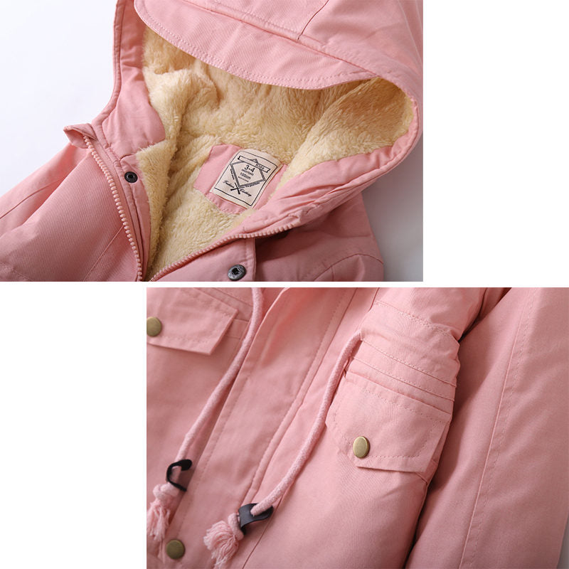 Beakey Kids Winter Jacket with Hood & Pockets Fleece Lining Outwear-Pink