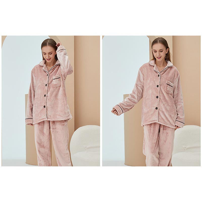 Beakey Thicken Warm Flannel Pajamas Set Homewear-Pink