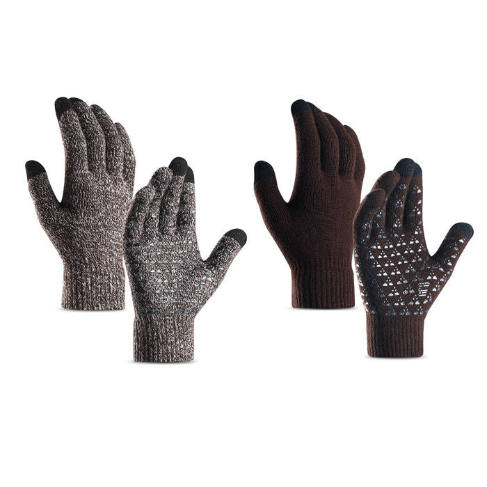 Beakey Winter Woman Gloves Upgraded Touch Screen Anti-Slip Silicone Gel Elastic Cuff Thermal-Brown+Coffee White-DZ32