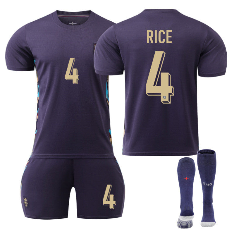 Beakey RICE #4 England Away Jersey Soccer Jersey Kit Football T-shirt Set for Adult Kids