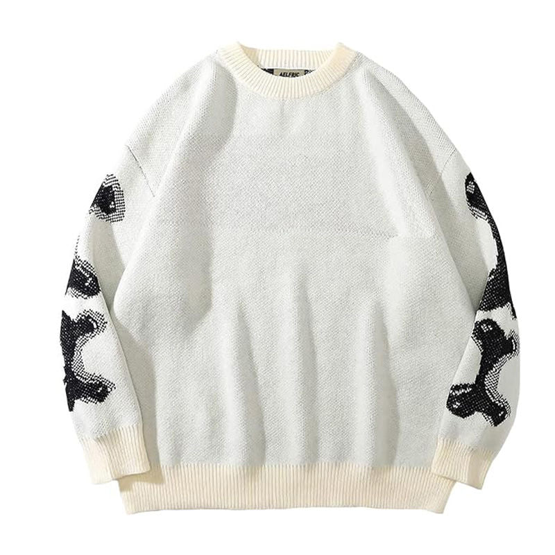 Beakey Mens Oversized Sweater Crewneck Long Sleeve Cable Knit Pullover-White