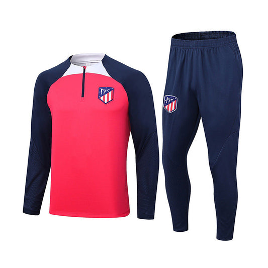Beakey Atletico Madrid Soccer Suit Football Jersey with Half Zipper for Kids Adult-Red