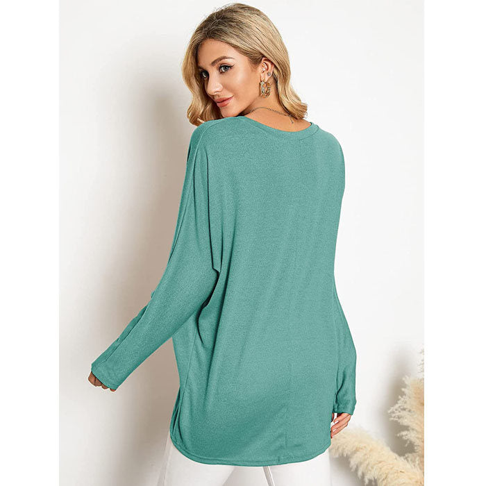 Beakey Women's Batwing Sleeve Off Shoulder Oversized Baggy Tops Casual Sweater-Green-8889