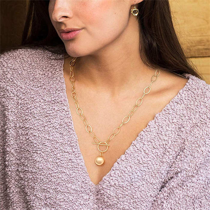 Beakey Simple Cute Long Pendant Necklace Oval Link Choker Double Layer Jewery-Racket-GL-0023A