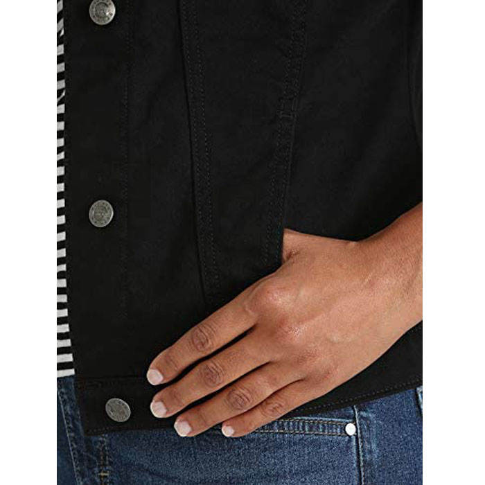Beakey Women's Plus Size Classic Jean Jacket Slim-Black-042