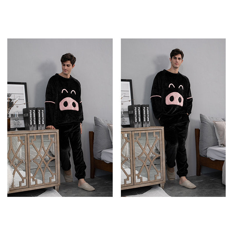 Beakey Cartoon Crewneck Pullover Pajamas Set-Black