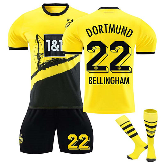 Beakey Dortmund Home Jersey BELLINGHAM #22 Soccer Jersey Kids Adult 3-Pieces Jersey Kits