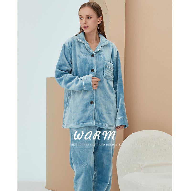 Beakey Thicken Warm Flannel Pajamas Set Homewear-Haze Blue