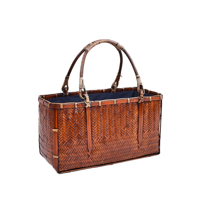 Beakey Retro Womens Bamboo Handbag Handmade Large Tote Bag Wicker Summer Straw Basket Bag-Dark Red