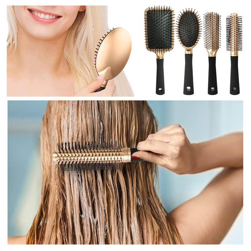 Beakey 4 Pcs Hair Brush Anti Static Massage Oval Comb for Women Men-Gold