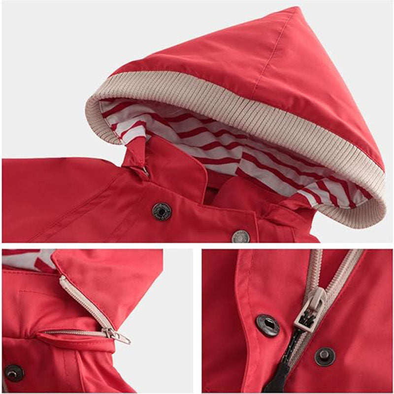 Beakey Kids Rain Jacket with Removable Hood Windproof for Spring Fall-Red