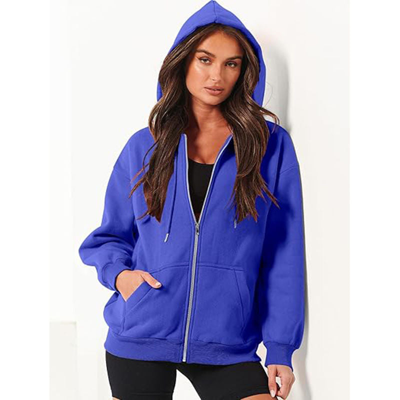 Beakey Womens Zip Up Hoodies with Pockets Y2K Oversized Sweatshirts-Blue