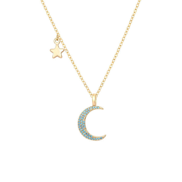 Beakey Simple Cute Long Pendant Necklace Oval Link Choker Double Layer Jewery-New Moon-GL-0092A