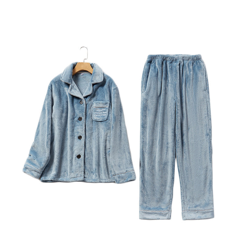 Beakey Thicken Warm Flannel Pajamas Set Homewear-Haze Blue