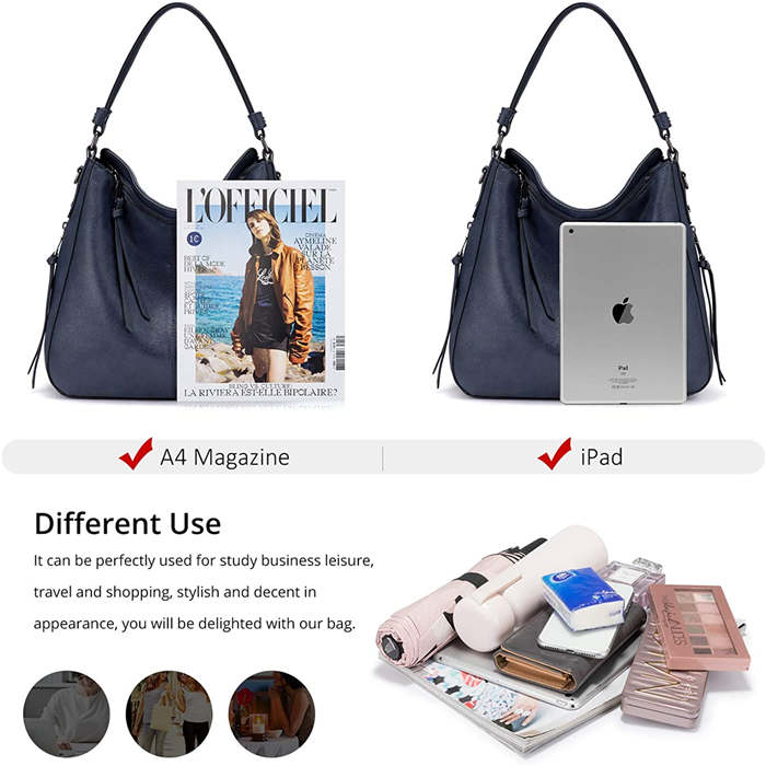 Beakey Handbags for Women Large Designer Ladies Hobo bag Bucket Purse Faux Leather-Darkblue