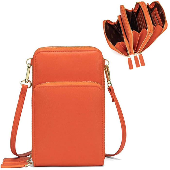 Beakey Crossbody Phone Bag for Women Small Shoulder Bag Cell Phone Wallet Purses and Handbags with 14 Credit Card Slots-Orange