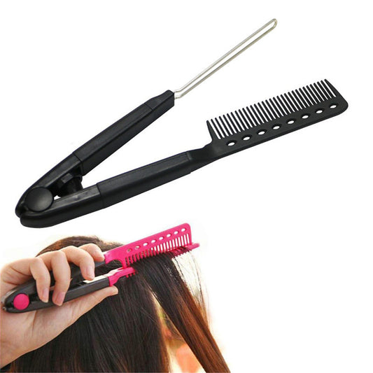 Beakey Flat Straightening Comb V-Shaped Hair Brush Hairdressing Tool-Black