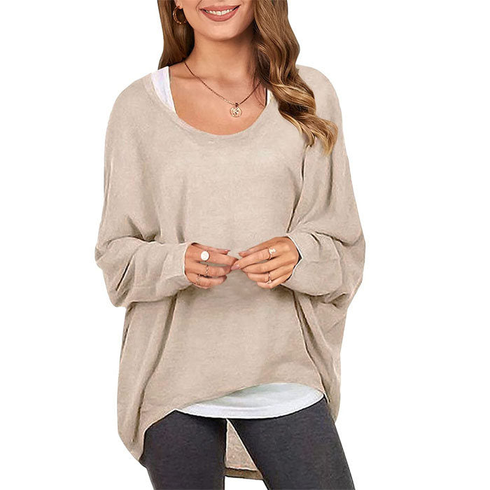 Beakey Women's Batwing Sleeve Off Shoulder Oversized Baggy Tops Casual Sweater-Dark Khaki-8889