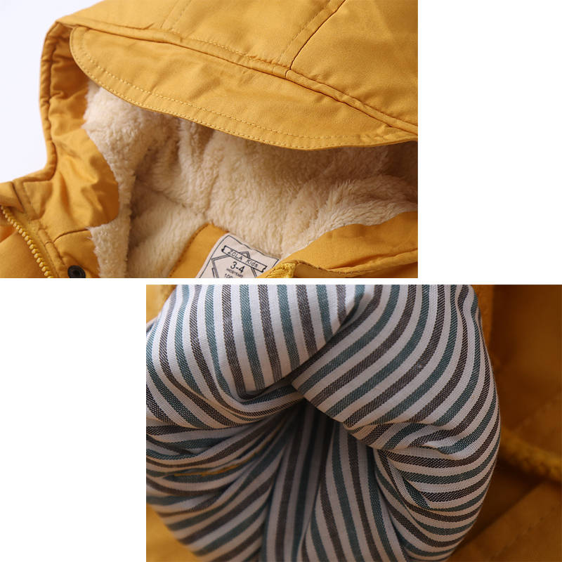 Beakey Kids Winter Jacket with Hood & Pockets Fleece Lining Outwear-Yellow